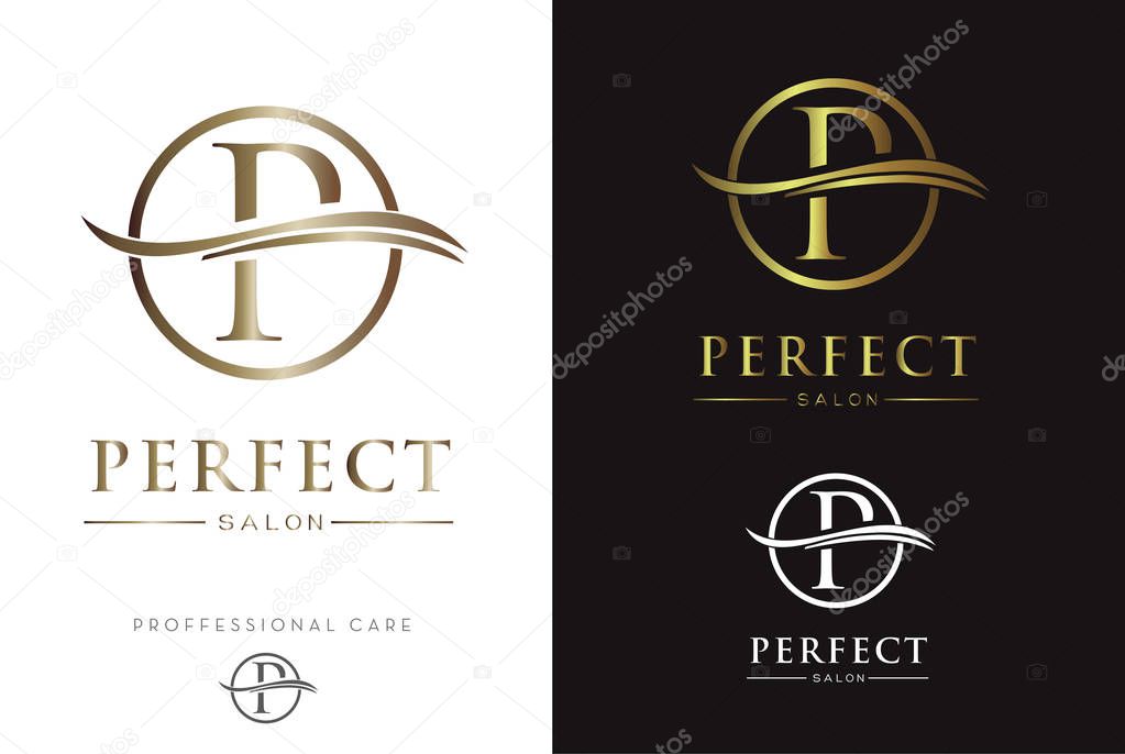 Luxury Gold Monogram P in circle Logo/Icon