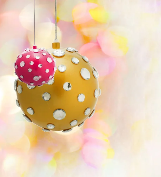 Kerstkaart Met Roze Gouden Ballen — Stockfoto