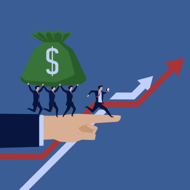 İşletme ekibi büyümek için parayı elinde tutuyor. Business Landing Sayfa Şablonu.