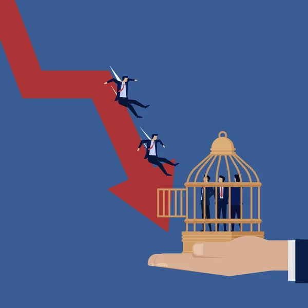 Çizelge düştüğünde iş adamı borç kafesine düşer. Business Landing Sayfa Şablonu.