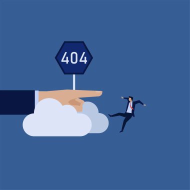 İşletme düz vektör konsepti işadamı 404 işareti ile buluttan düştü bağlantı metaforu başarısız oldu.