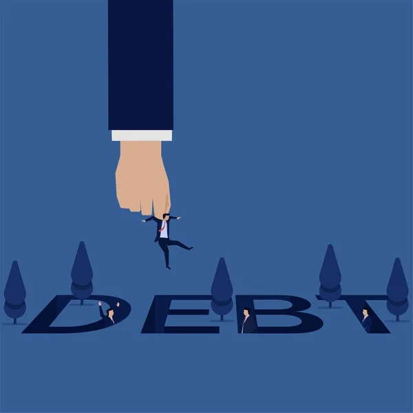 Biznes Podnieść Uratować Biznesmena Długów Otwór Inni Biznesmeni Widzi — Wektor stockowy