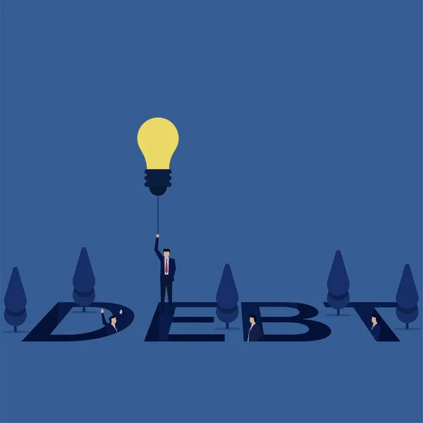 Businessman Fly Idea Balloon Debt While Other Still — Stock Vector