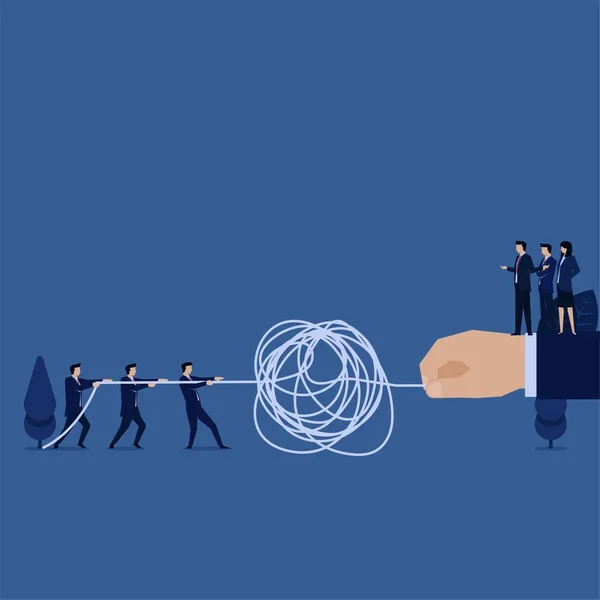 Бізнес Команда Тягне Заплутану Мотузку Руку Клієнтську Метафору Вирішення Проблем — стоковий вектор