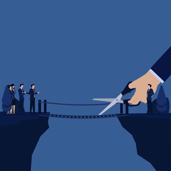 Бизнес-менеджер пытается сократить мост оставить команду в покое метафору устранения.