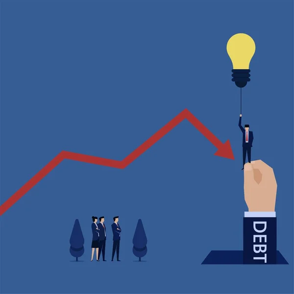 Business Fly Idea Balloon Catch Debt Hand Chart Arrow Metaphor — Stock Vector