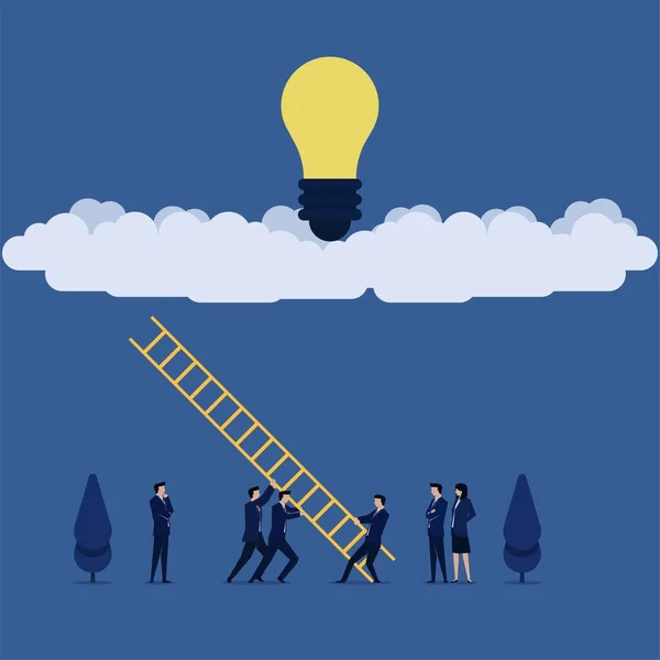 ビジネスチームは オンラインでアイデアを得るのクラウド隠喩にアイデアを得るためにはしごを設定します — ストックベクタ