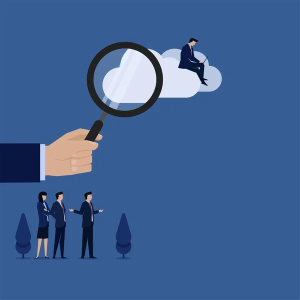 Business Flat Vector Concept Hand Hold Magnify Businessman Work Cloud — Διανυσματικό Αρχείο