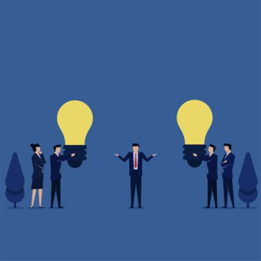 İş yassı vektör konsepti yöneticisi, karar metaforu takımından fikirleri seçmek için kafa karıştırır.