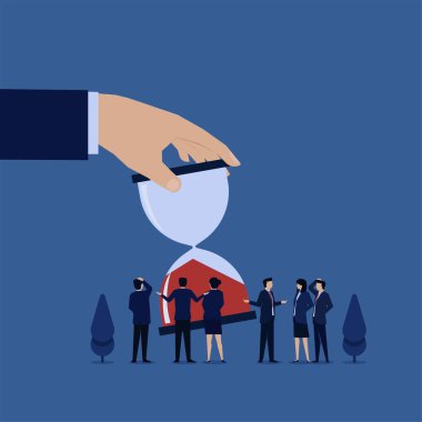 İş yassı vektör konsepti. Kum saati ve takım şikayeti, mola metaforu ve son teslim tarihi..