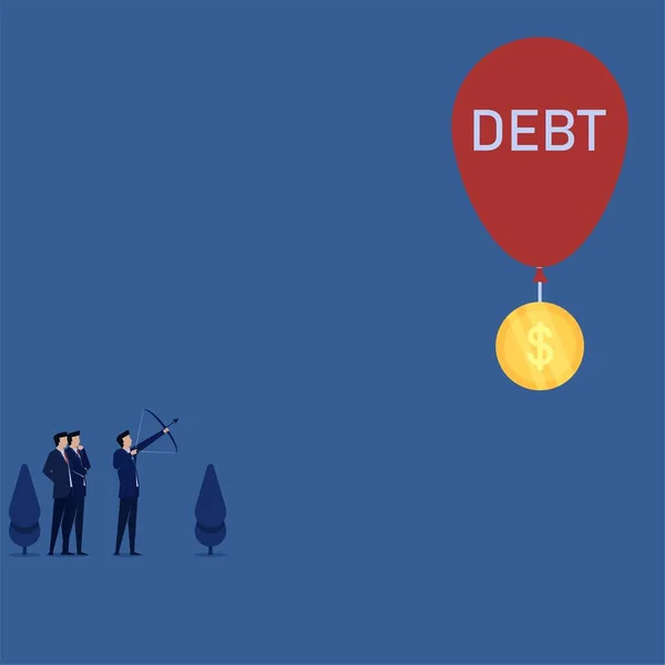 Business Flat Vector Concept Businessman Aim Coin Fly Balloon Debt — Stock Vector