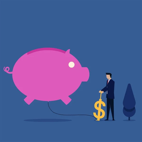 Концепция Бизнес Плоского Вектора Man Pump Piggy Bank Долларовой Метафорой — стоковый вектор