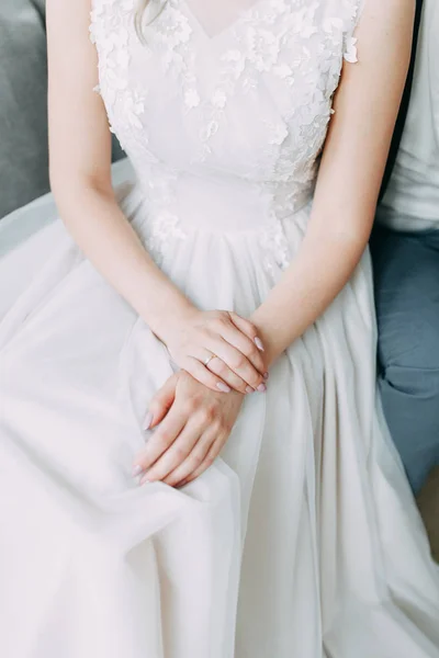 Cantik Pengantin Dalam Gaun Pengantin Studio Gaya Cerah Pernikahan Dalam — Stok Foto