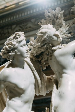 The Borghese gallery in Rome. Historical attraction, cultural heritage. Paintings and sculptures of great artists. General view and interior. Park area, with statues and fountains. clipart