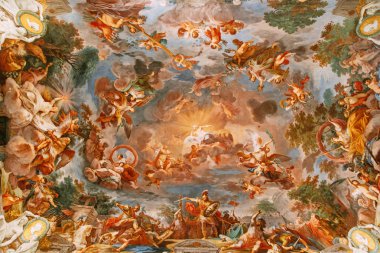 Roma'daki Borghese Galeri. Tarihi cazibe, kültürel miras. Resim ve Heykel Sergisi büyük sanatçıların. Genel görünüm ve iç. Park alanı, heykel ve çeşmeler ile.