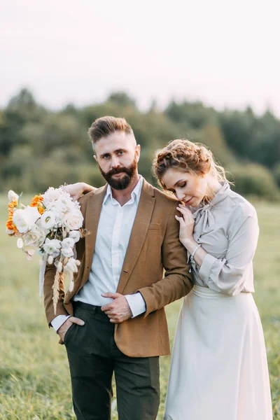 Casamento Estilo Americano Num Rancho Com Cavalo Caminhe Casais Nos — Fotografia de Stock