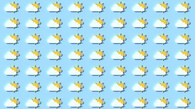 Hava durumu simgeleri, bulutlar ve güneş. Yağmur ve fırtına Flatley düzenine. Nötr tonlar şık desende