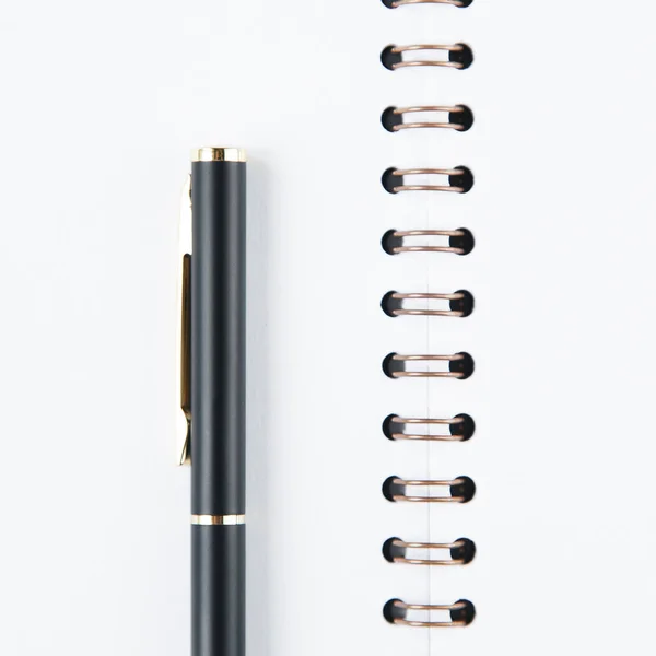 Notepad Pen White Background Carved Minimalism Set Pens Details Macro Stock Image