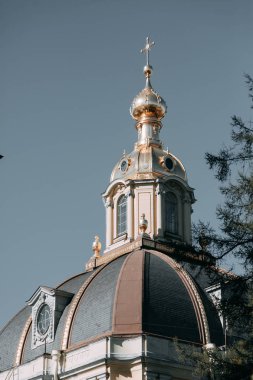Çatıdan şehir gece görüntüsü. St. Petersburg Panoraması. Mimari ve sokaklar
