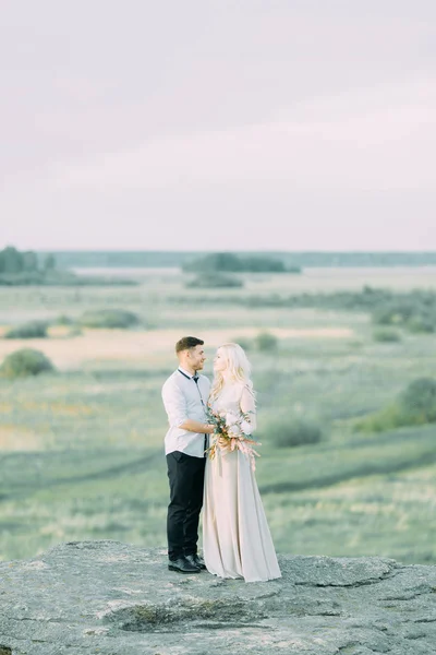 Couple Mariage Promenade Séance Photo Dans Les Montagnes Style Art — Photo