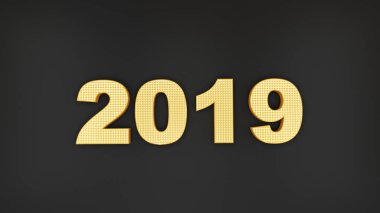 Yazıt 2019 birim rakamlar. siyah bir arka plan üzerinde 3D grafik. Yeni yıl çizim ile siyah altın.