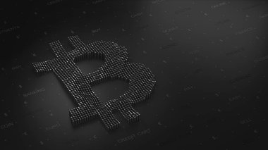 Bitcoin logo 3D karanlık bir arka plan üzerinde. Siyah altın ile tasarım için soyut doku.