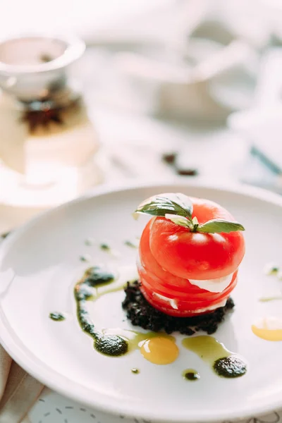 Desserts Pour Menu Avec Décor Plats Restaurant Avec Une Belle — Photo
