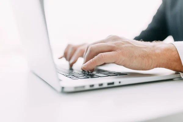 Hands Work Laptop Bokeh Business Situation Isolated Background — Stock Photo, Image