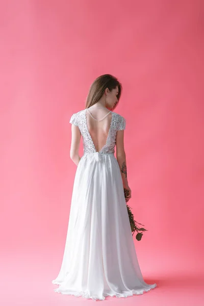 Schöne Junge Braut Boudoir Kleid Auf Leinwand Hintergrund Mit Farbe — Stockfoto