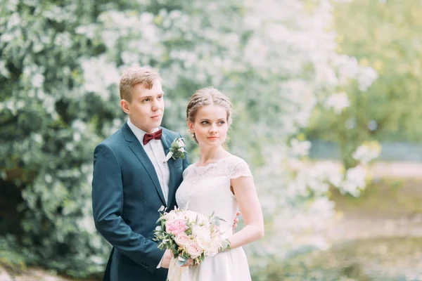 Beautiful Young Couple Atmospheric Forest Wedding European Style Fine Art — Stock Photo, Image