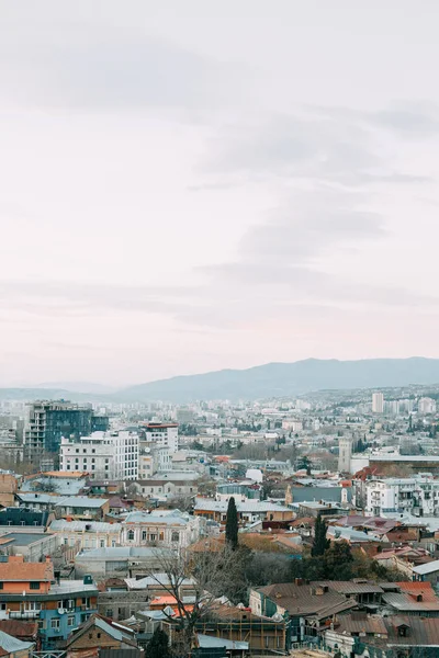 Solnedgång Och Kvällen Staden Tbilisi Georgien Panoramautsikt Och Lampor Historiska — Stockfoto