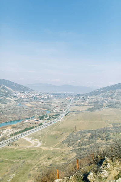 stock image Panoramas of the most beautiful places in Georgia. Jvari and Gori at dawn.