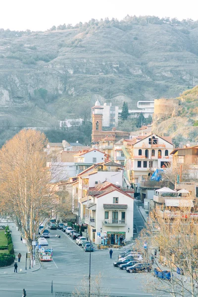 Amanhecer Cidade Velha Tbilisi Geórgia Panoramas Cidade Antiga Fortaleza — Fotografia de Stock