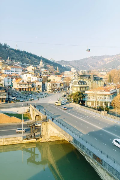 Gryning Den Gamla Stadsdelen Tbilisi Georgien Panoramabilder Från Den Antika — Stockfoto