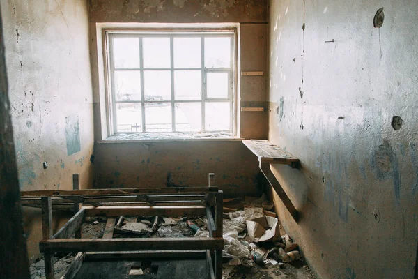 Övergivna Hus Och Skräp Förödelse Förstörda Byggnader Från Explosioner Kriget — Stockfoto