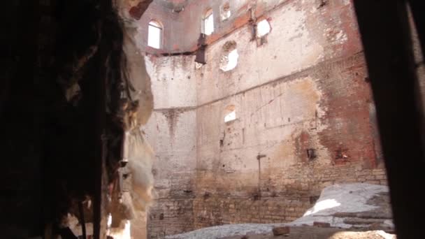 Старая Разрушенная Фабрика Похожа Войну Помещения Будут Снесены Крыши — стоковое видео