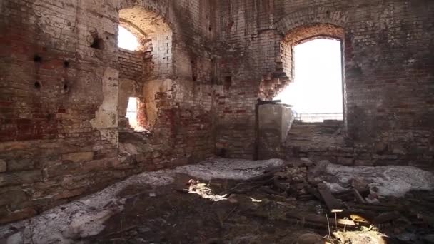 Old Ruined Factory War Premises Demolished Roof — Stock Video