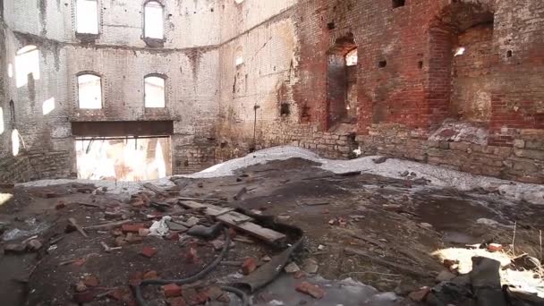 Old Ruined Factory War Premises Demolished Roof — Stock Video