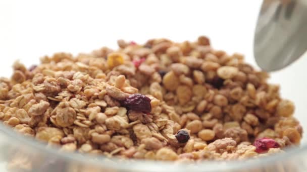 Granola Pro Snídani Vaření Misce Ovocná Dietní Kaše Bobule — Stock video