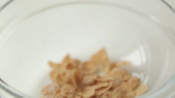 Müsli Zum Frühstück Kochen Einer Schüssel Obst Gesunde Ernährung Brei — Stockvideo