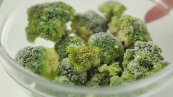 Frozen Broccoli Bowl Preparation Fresh Green Cabbage — Stock Video