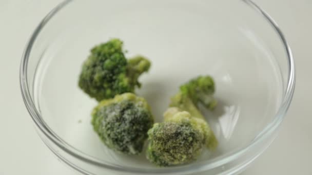 Frozen Broccoli Bowl Preparation Fresh Green Cabbage — Stock Video