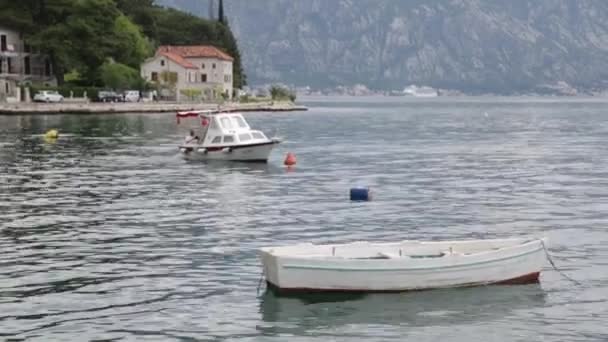 Barco Pesca Balanceándose Las Olas Paisajes Mar Montenegro Pesca — Vídeo de stock