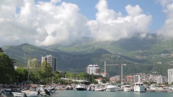 Panoramablick Budva Montenegro Sonnenstrände Und Historische Sehenswürdigkeiten — Stockvideo