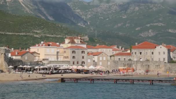 Panorámás Kilátás Budva Montenegró Sunny Strandok Történelmi Látnivalók — Stock videók