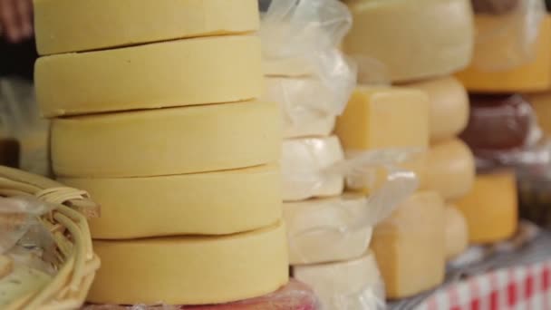 黑山奶酪市场 在科托尔 柜台上有很多精选的奶酪 — 图库视频影像