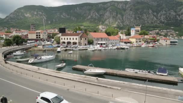 Panorama Van Kotor Baai Straten Van Stad Bezienswaardigheden Toeristische Plaatsen — Stockvideo