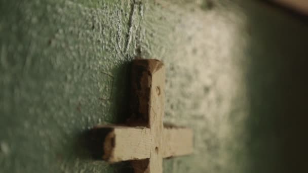 Croce Sulla Porta Del Vecchio Monastero Perast Luoghi Religiosi Atmosferici — Video Stock