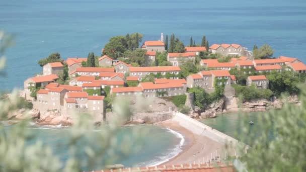 Pittoresca Costa Dell Isola Sveti Stefan Atmosferiche Viste Turistiche Del — Video Stock
