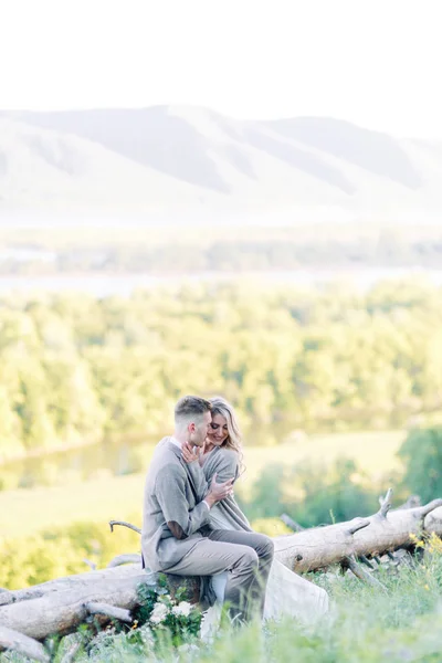 Hermosa Historia Amor Bosque Boda Sesión Fotos Pareja Naturaleza —  Fotos de Stock